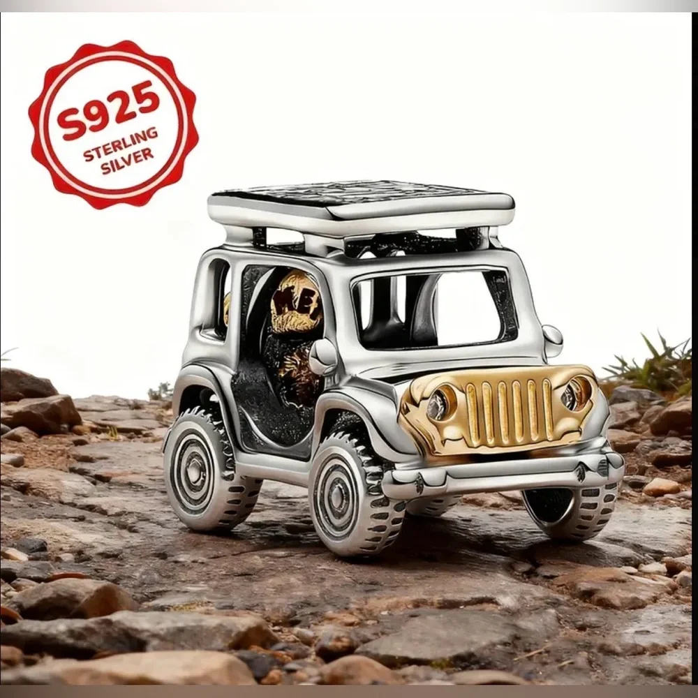 Elegant Sterling Silver and Gold Jeep Charm